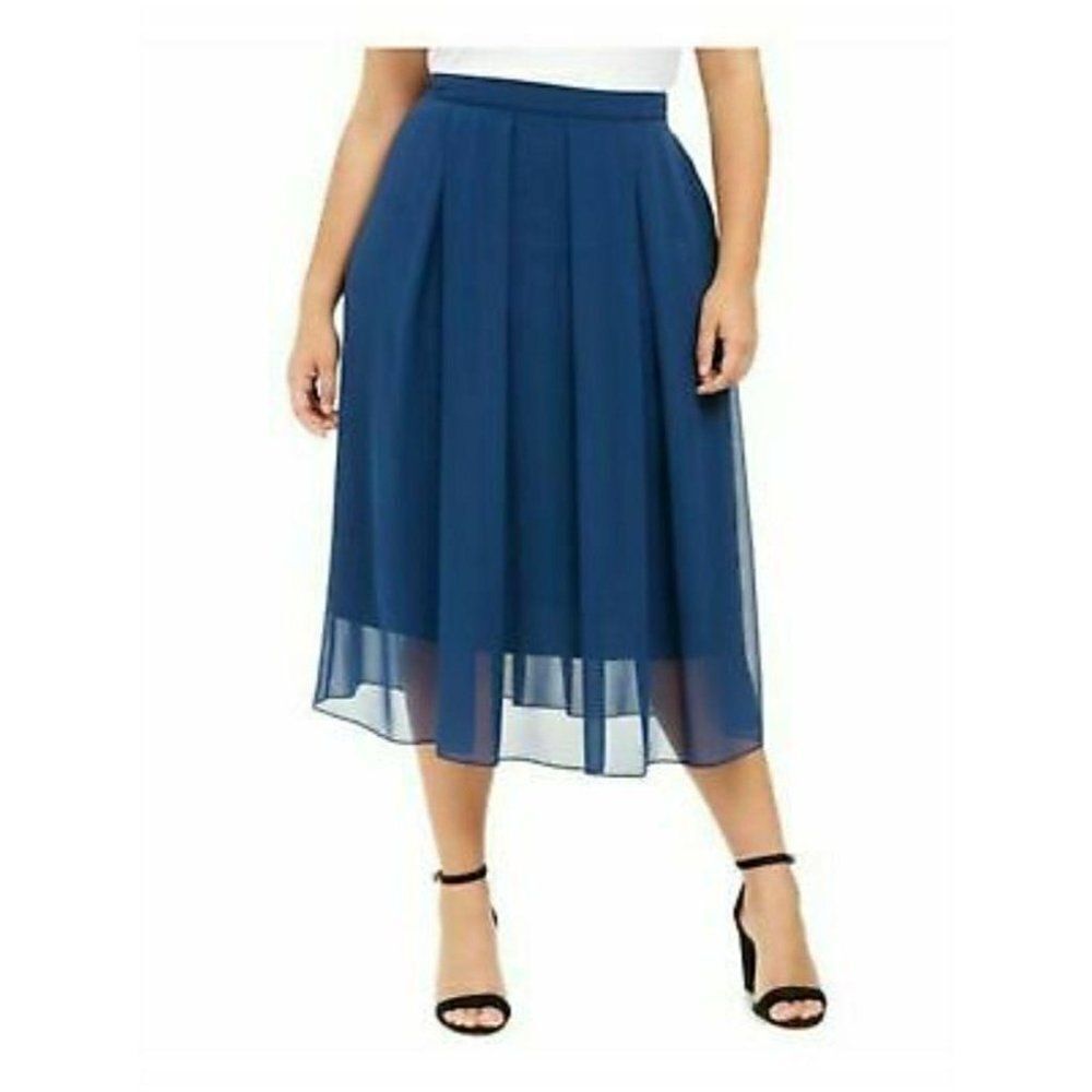 Anne Klein Midi Pleated Evening Skirt  3X Blue
